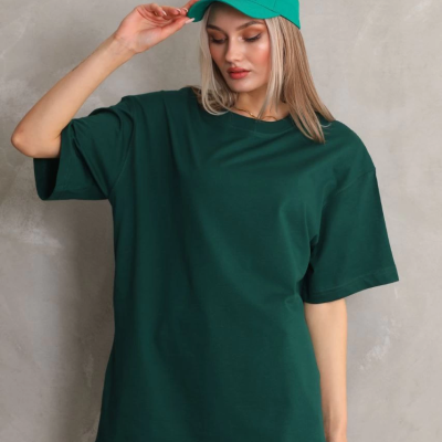 Kadın Düz  Kısa kol Penye T-shirt- Yeşil